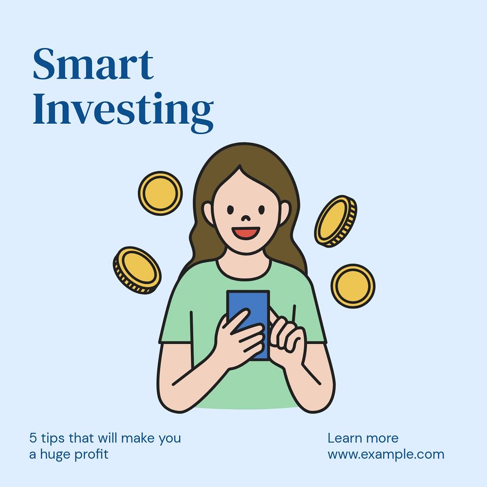 Smart investing Instagram post template, editable text