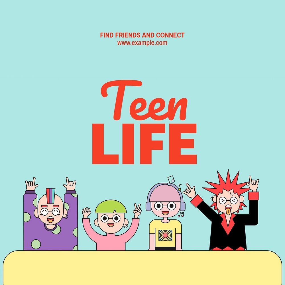 Teen life Instagram post template, editable text