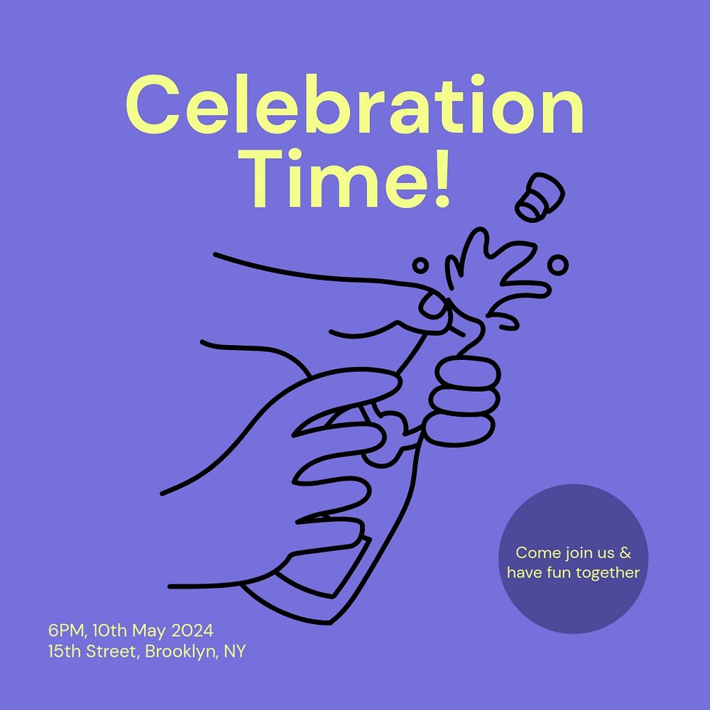 Celebration time Instagram post template, editable text