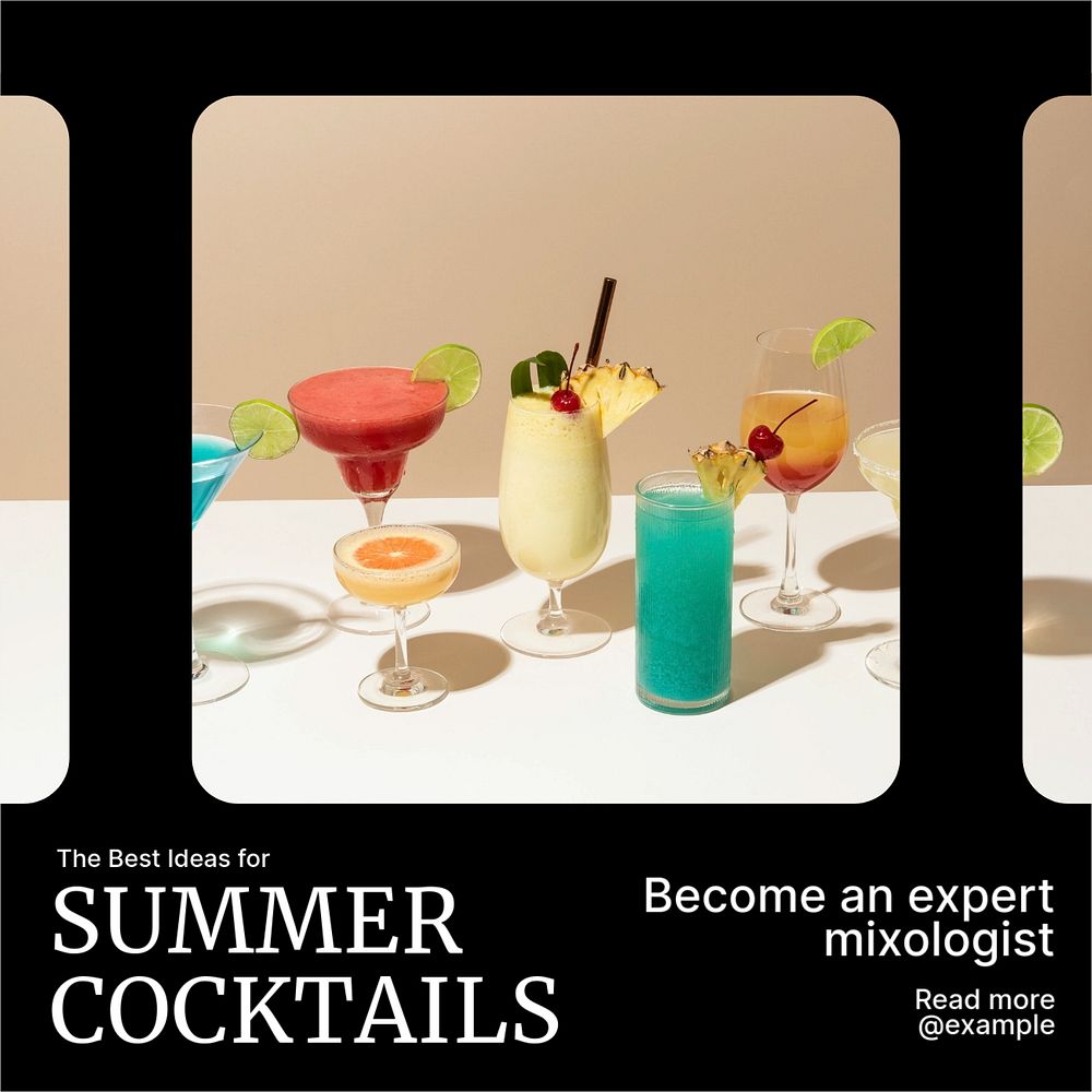 Summer cocktails Instagram post template, editable text