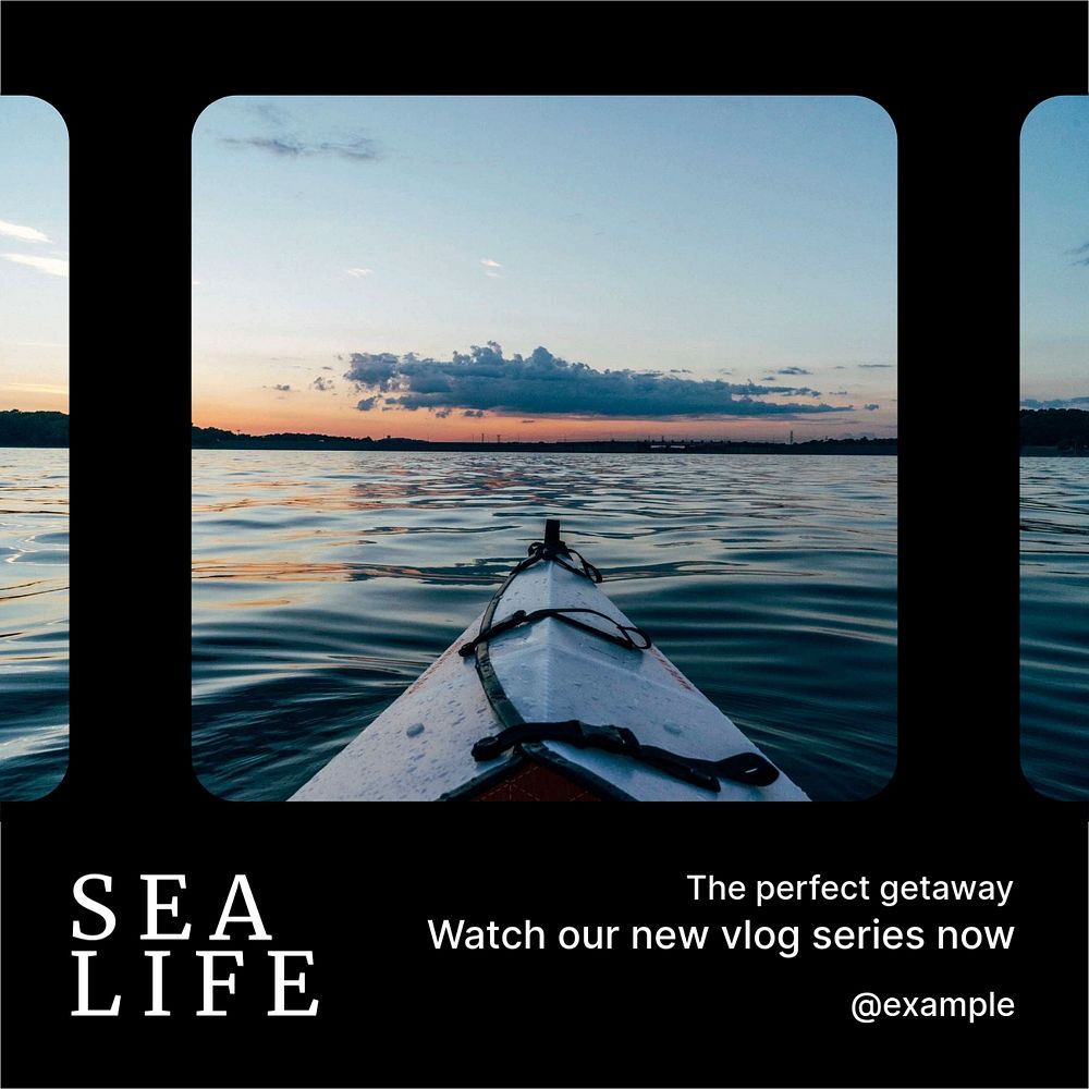 Sea & beach vlog Instagram post template, editable text