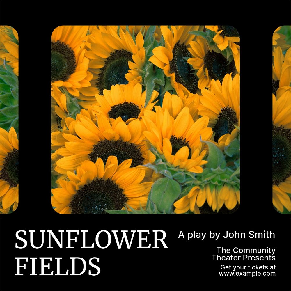 Sunflower fields Instagram post template, editable text