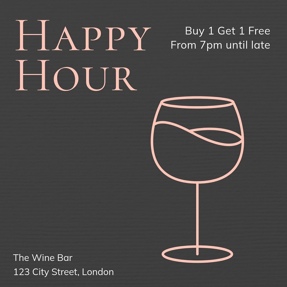 Happy hour Instagram post template, editable text