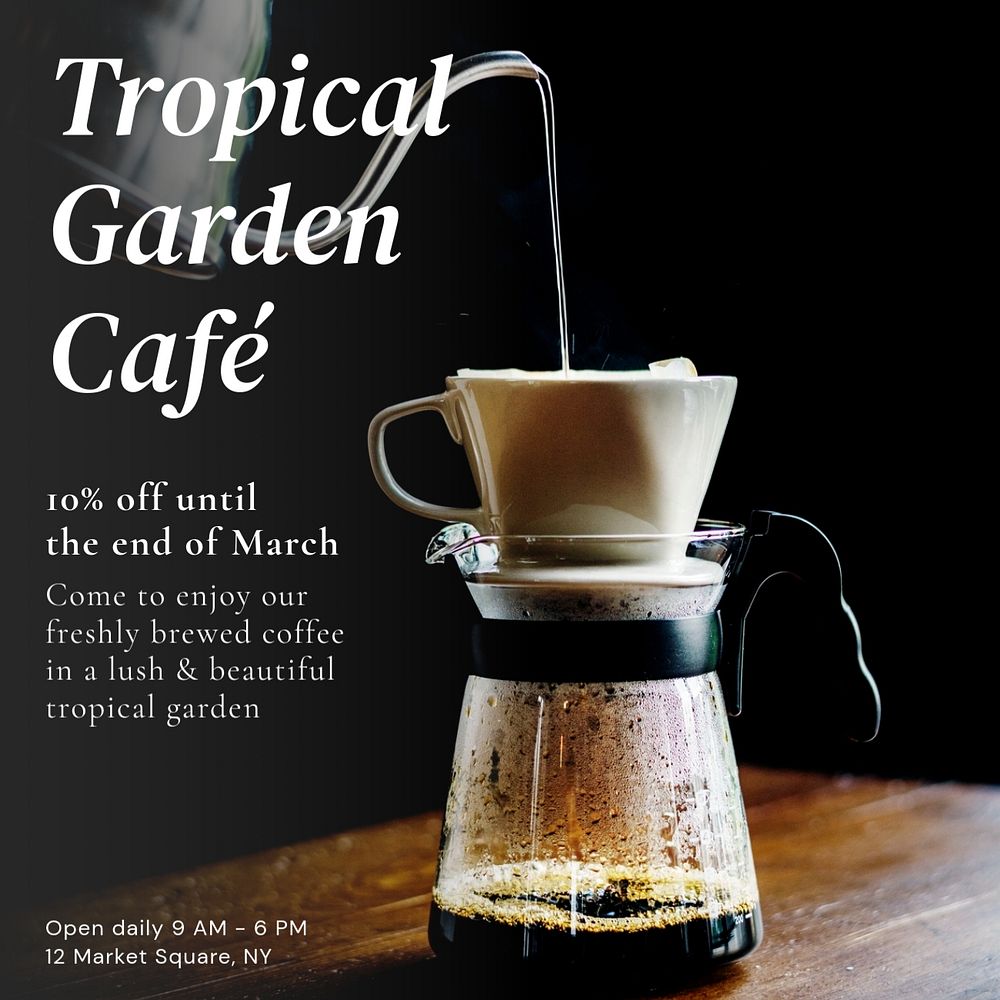 Tropical cafe  Instagram post template, editable text