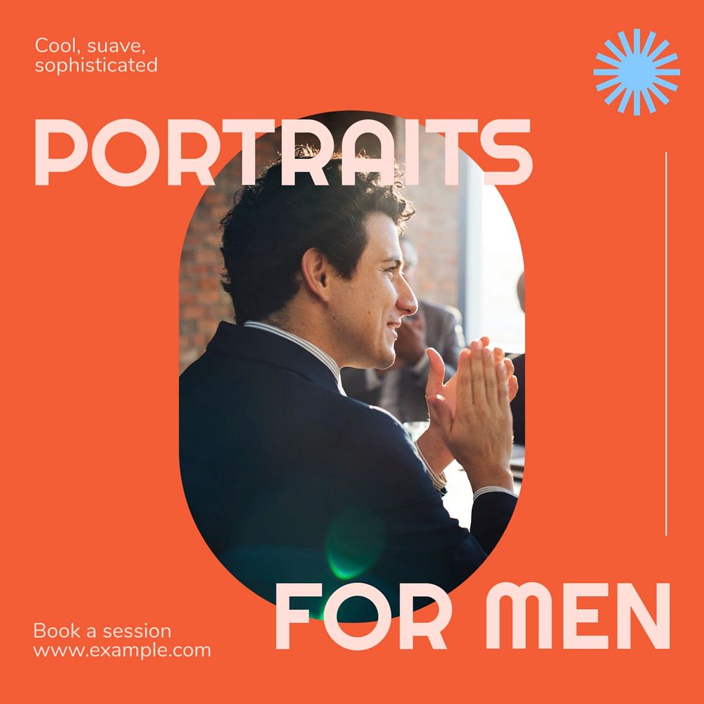 Portraits for men Instagram post template, editable text