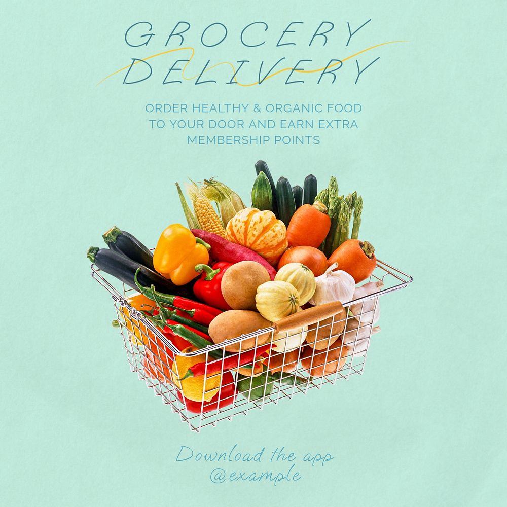 Grocery delivery Instagram post template, editable text