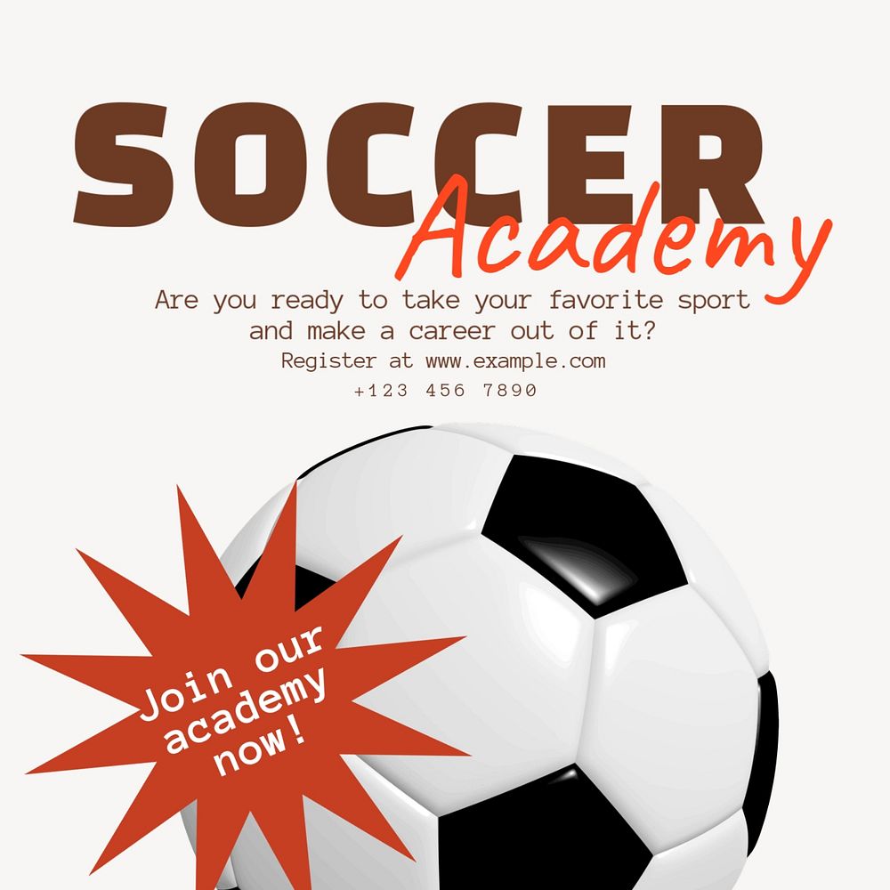 Soccer academy Instagram post template, editable text