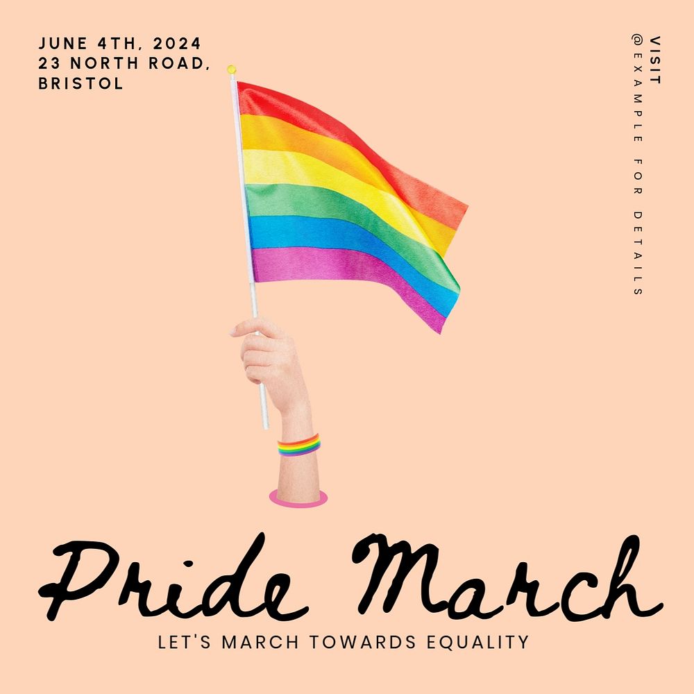 Pride march Instagram post template, editable text