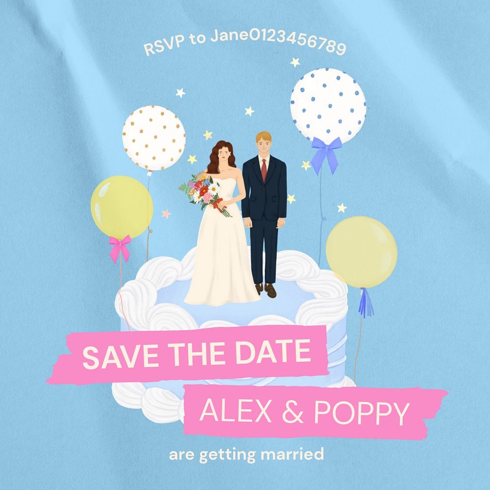 Save the date Instagram post template, editable text