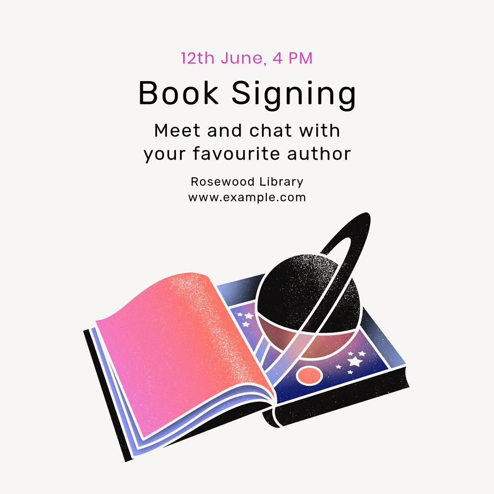 Book signing Instagram post template, editable text