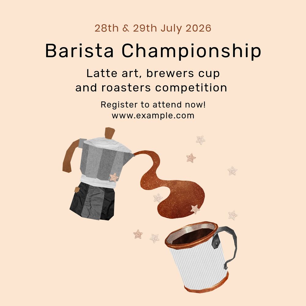 Barista championship Instagram post template, editable text