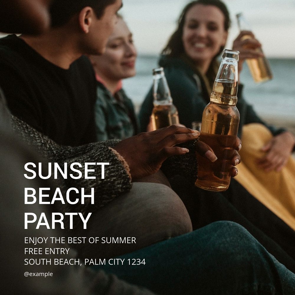 Beach party Instagram post template, editable text