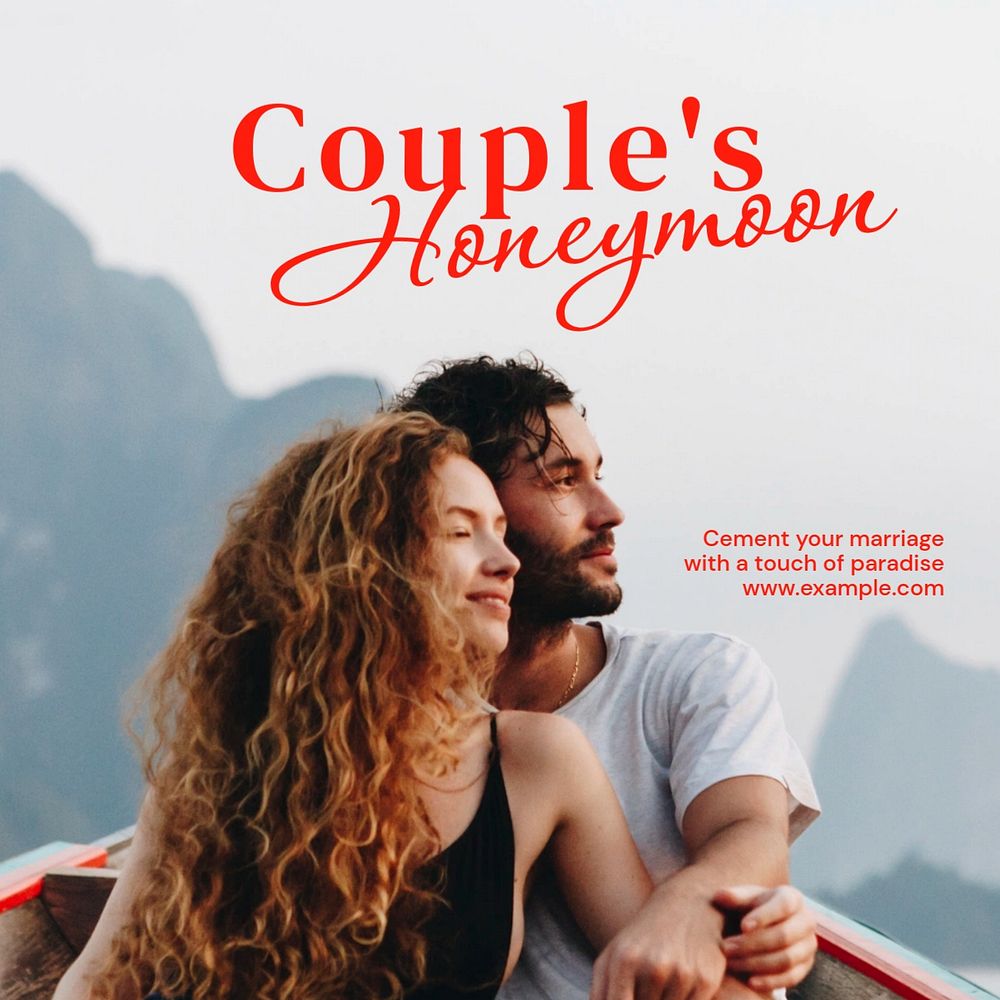 Couple's honeymoon  Instagram post template, editable text