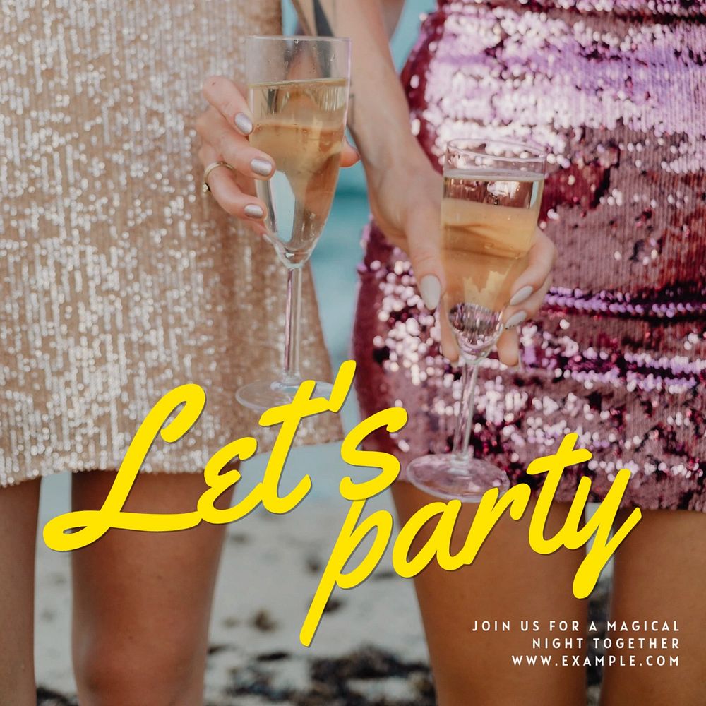 Let's party Instagram post template, editable text