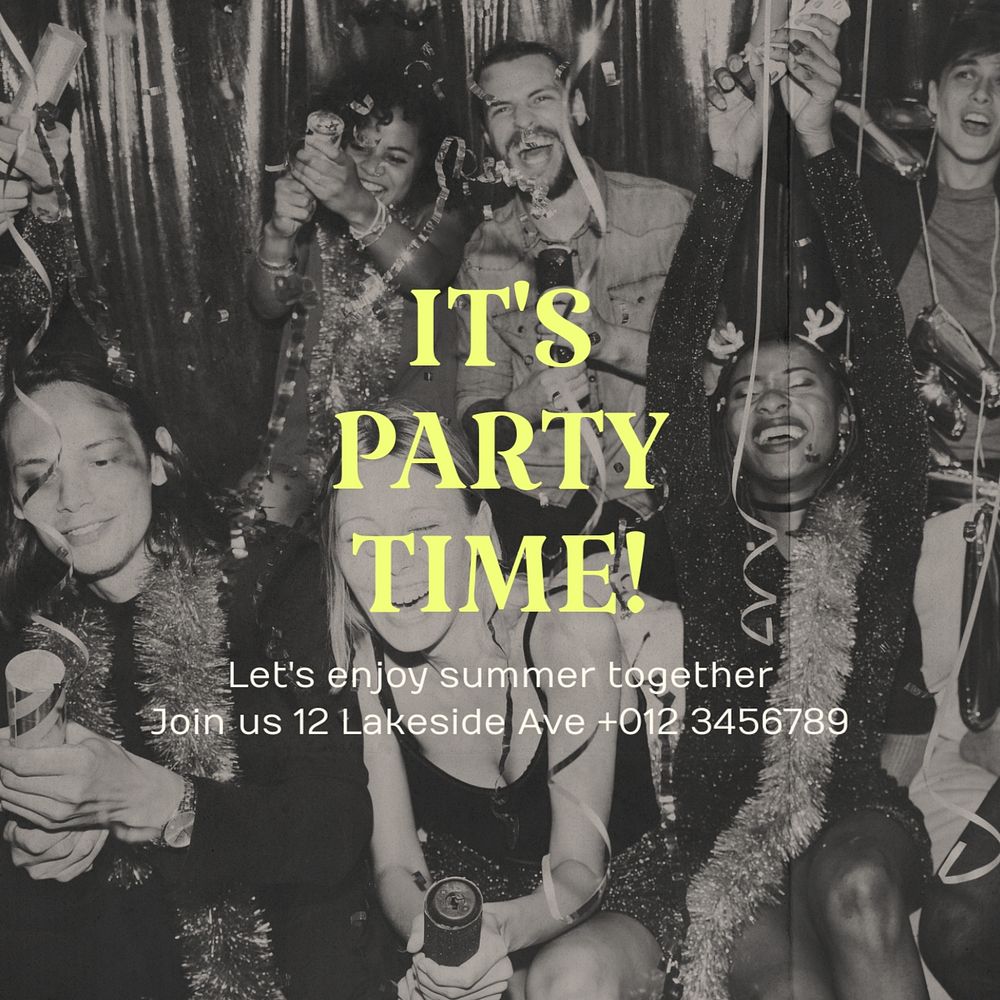 Party time Instagram post template, editable text