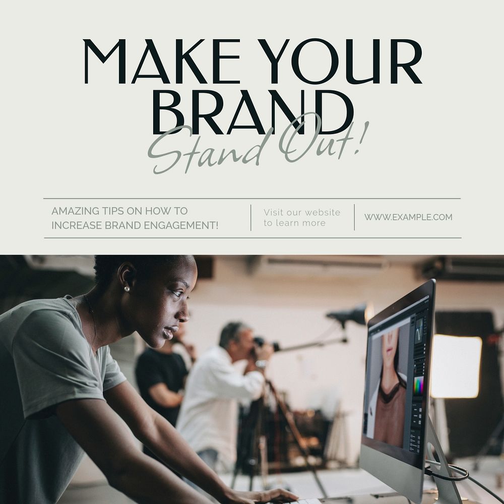 Brand engagement Instagram post template, editable text