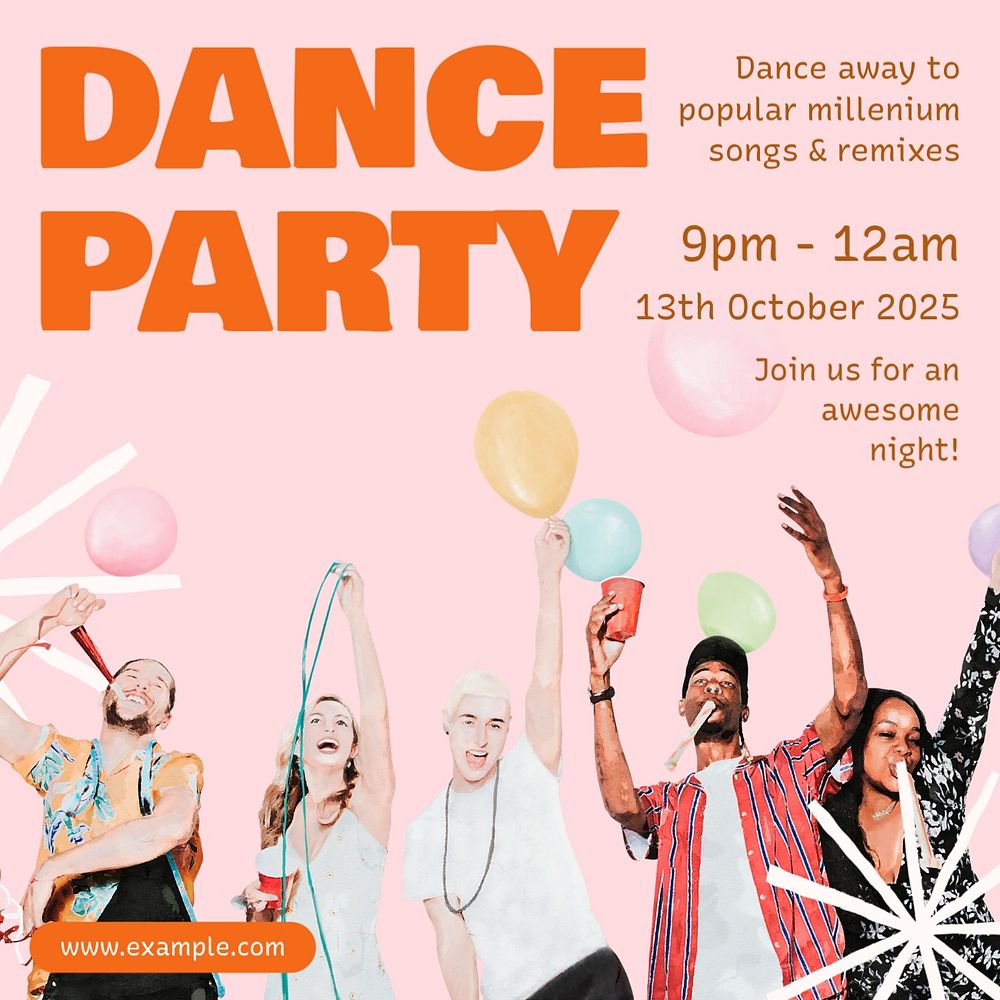 Dance party Instagram post template, editable text