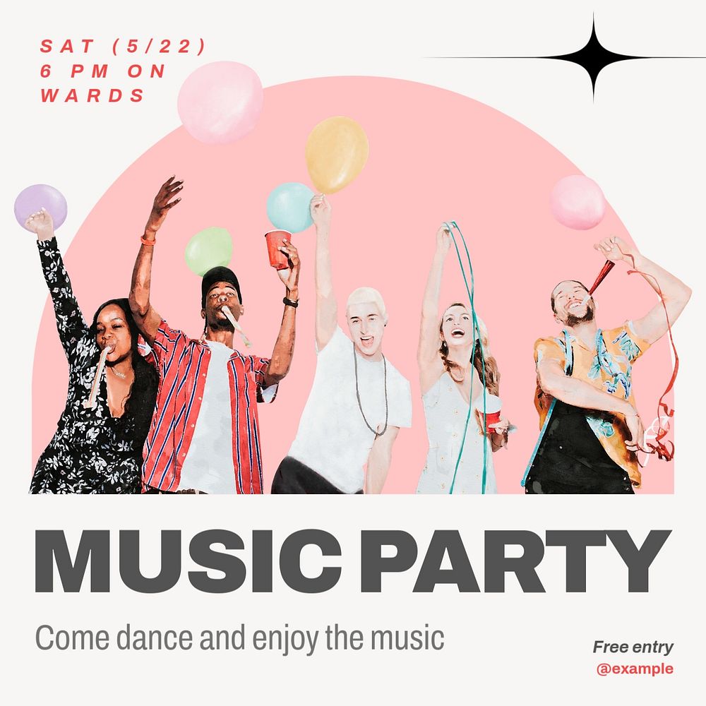 Music party Instagram post template, editable text