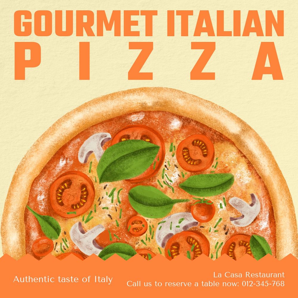 Gourmet Italian pizza Instagram post template, editable text