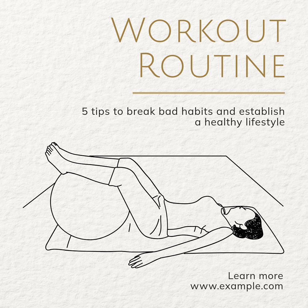 Workout routine Instagram post template, editable text