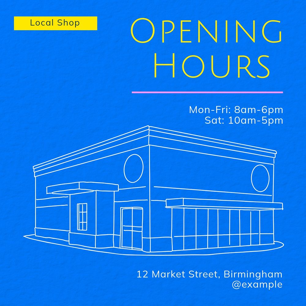 Opening hours Instagram post template, editable text