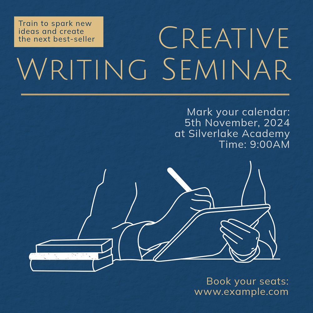 Creative writing seminar Instagram post template, editable text