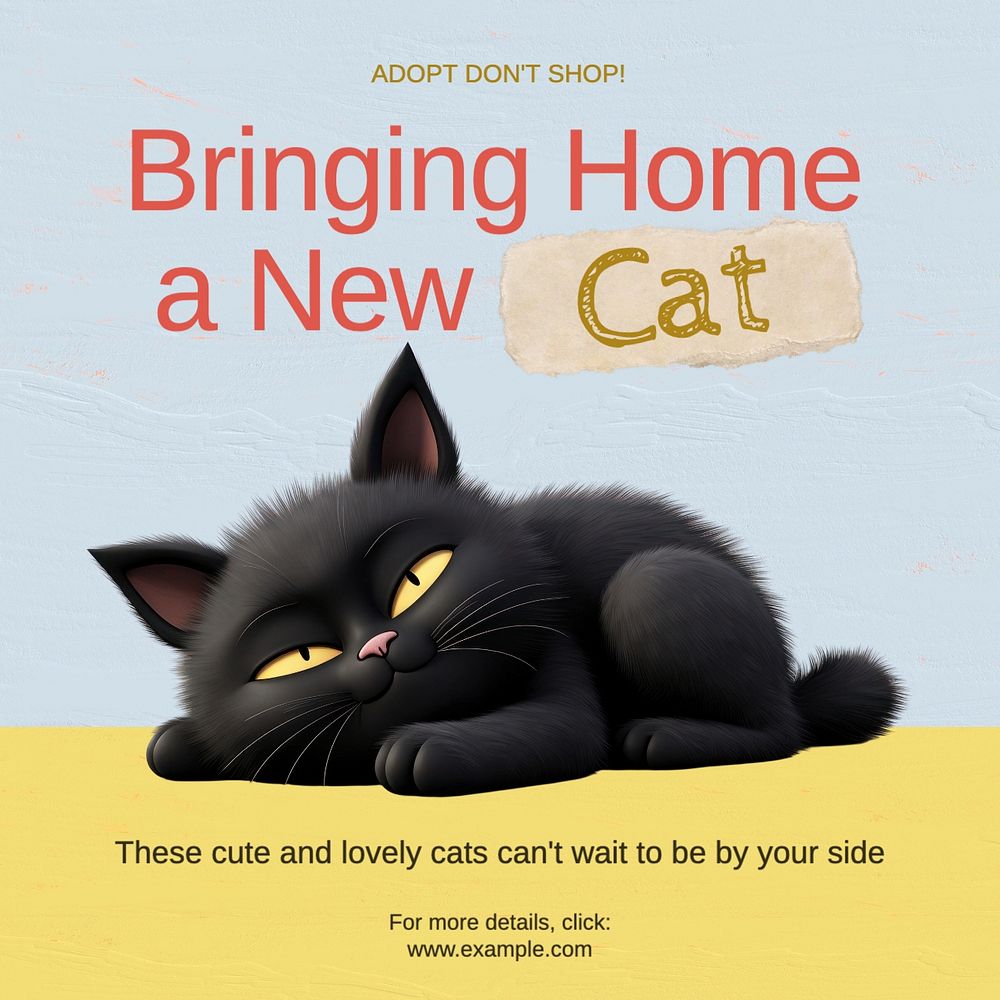 Adopt cat Instagram post template, editable text