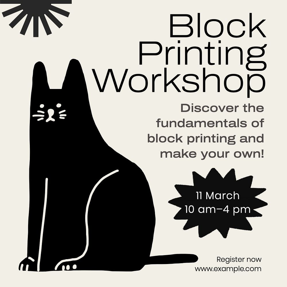 Block printing workshop Instagram post template