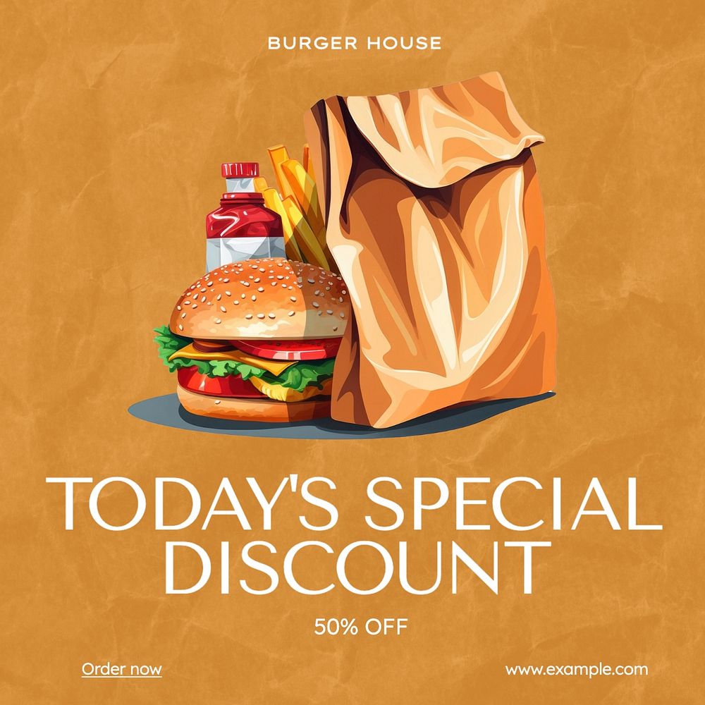 Burger discount Instagram post template, editable text