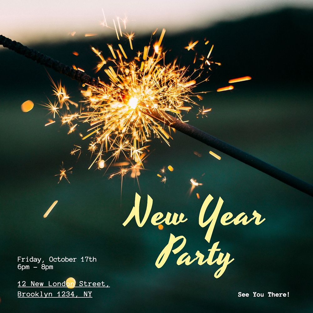 New years party Instagram post template, editable text