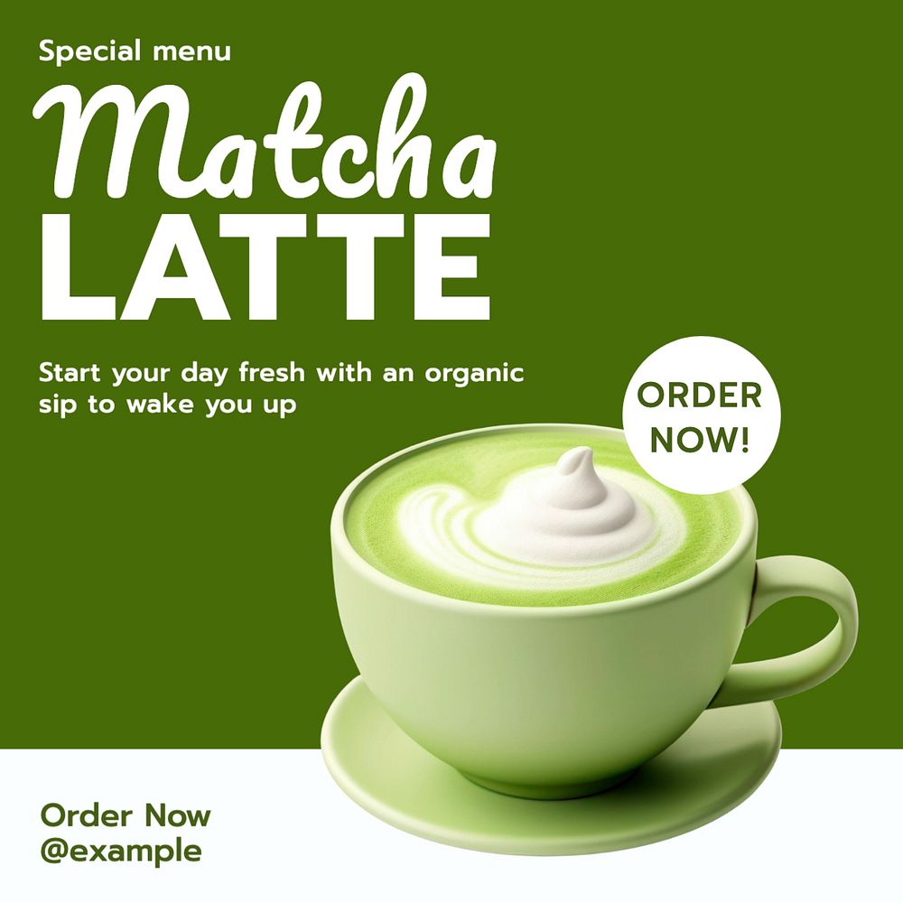 Matcha latte Instagram post template, editable text