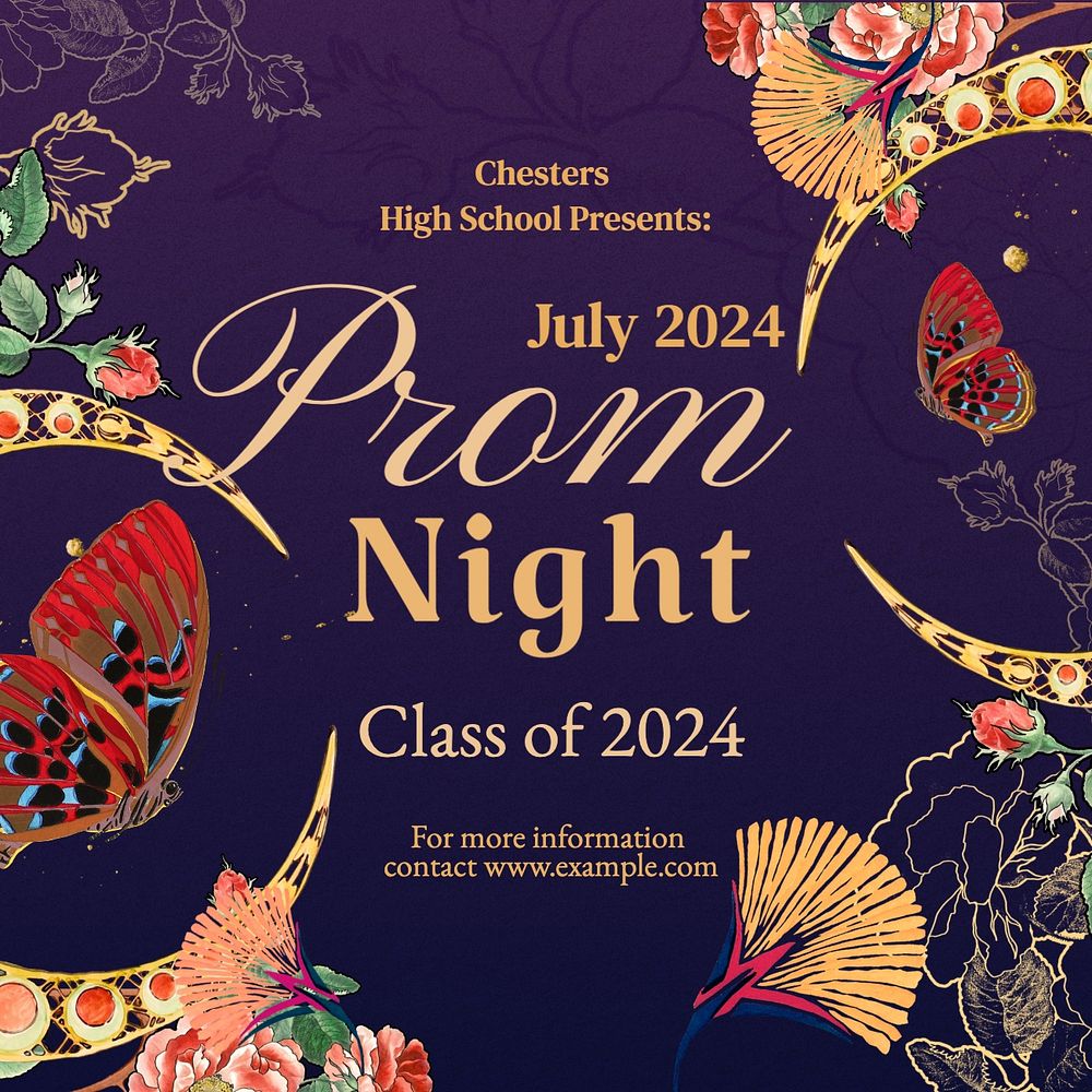 Prom night Instagram post template, editable text