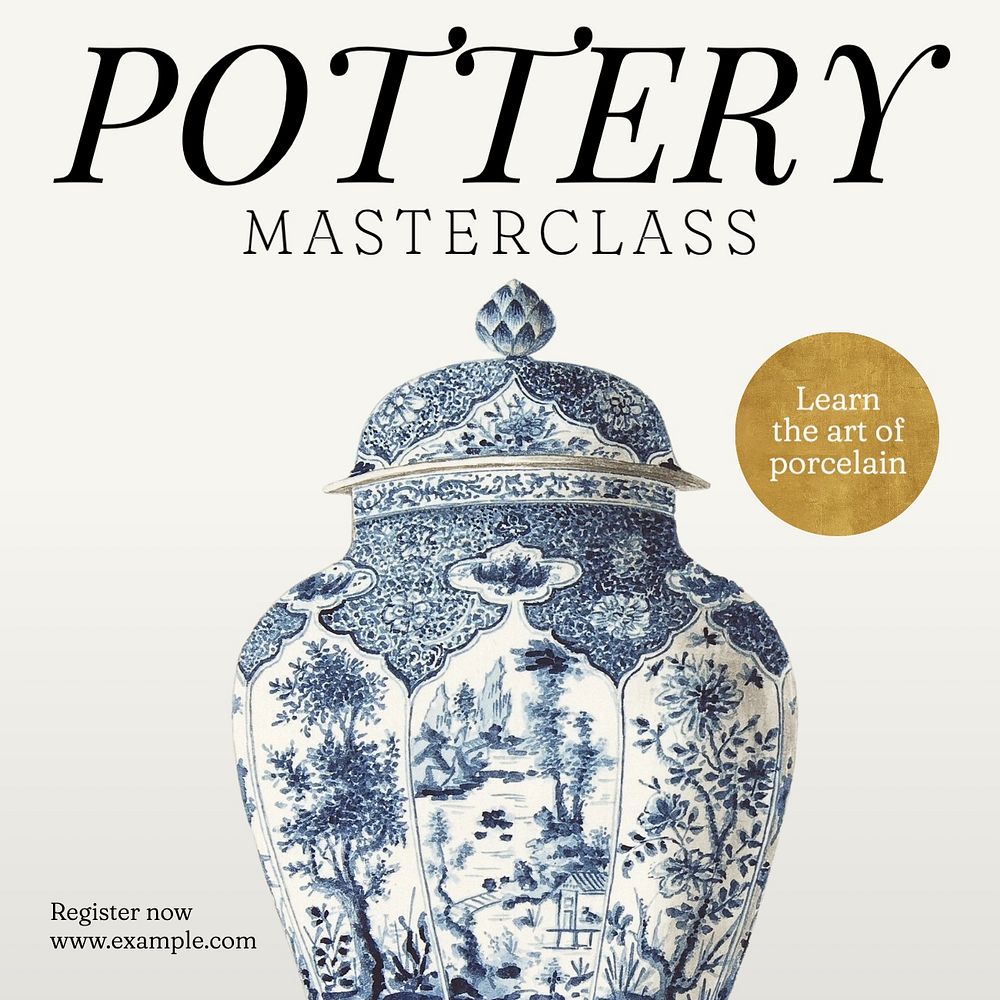 Pottery masterclass Facebook post template, editable design