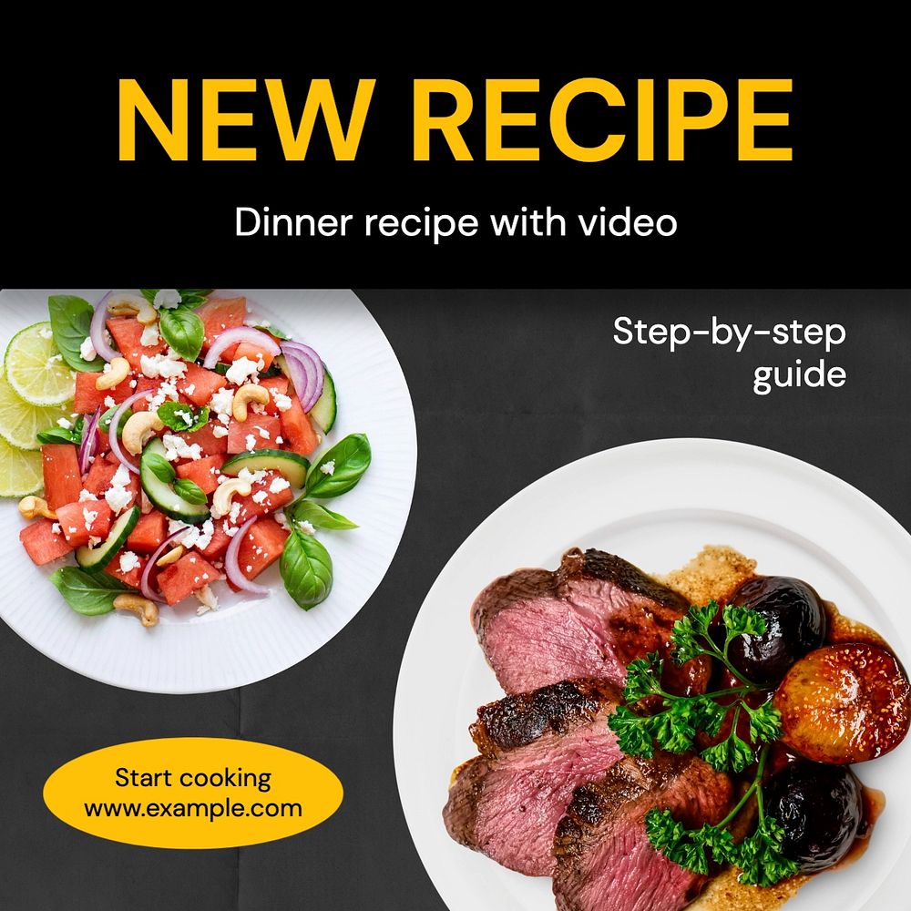 New recipe Instagram post template, editable text