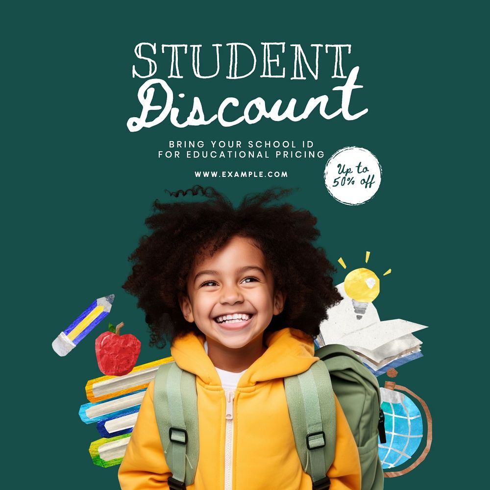 Student discount Instagram post template, editable text