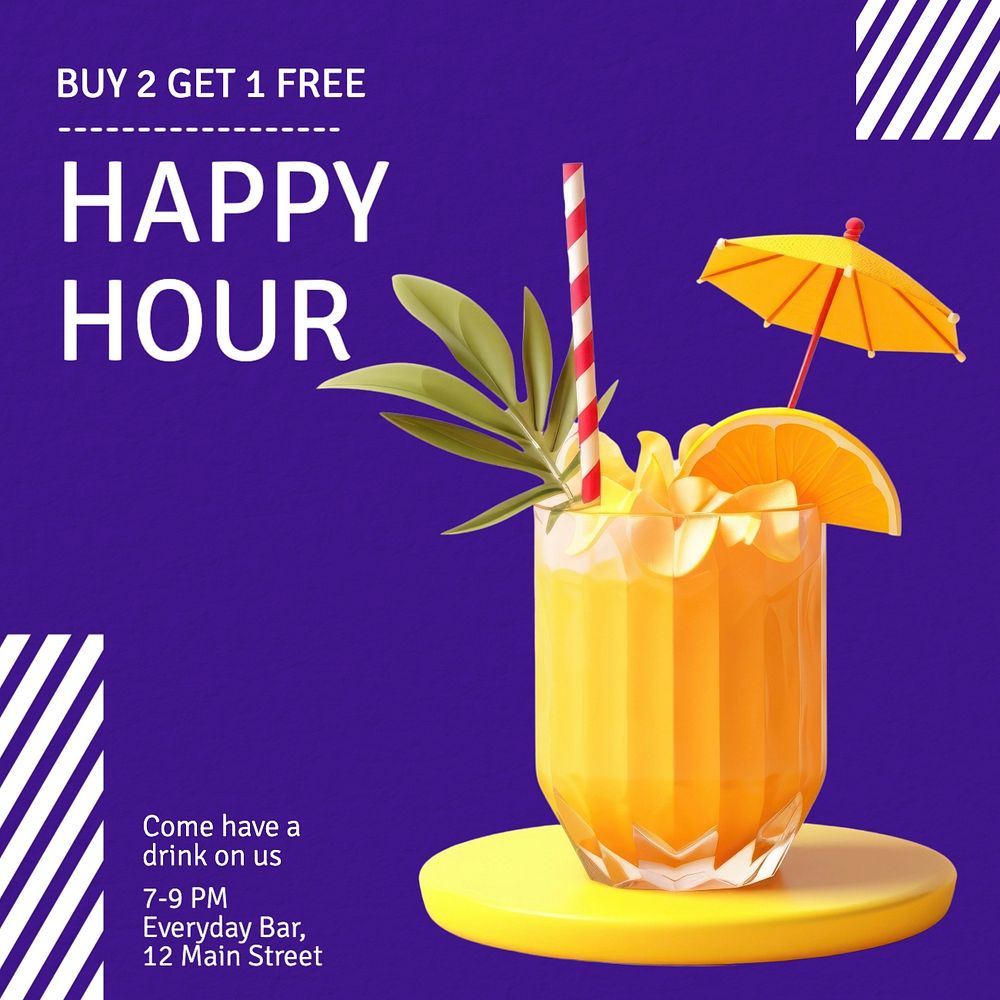 Happy hour Facebook post template, editable design