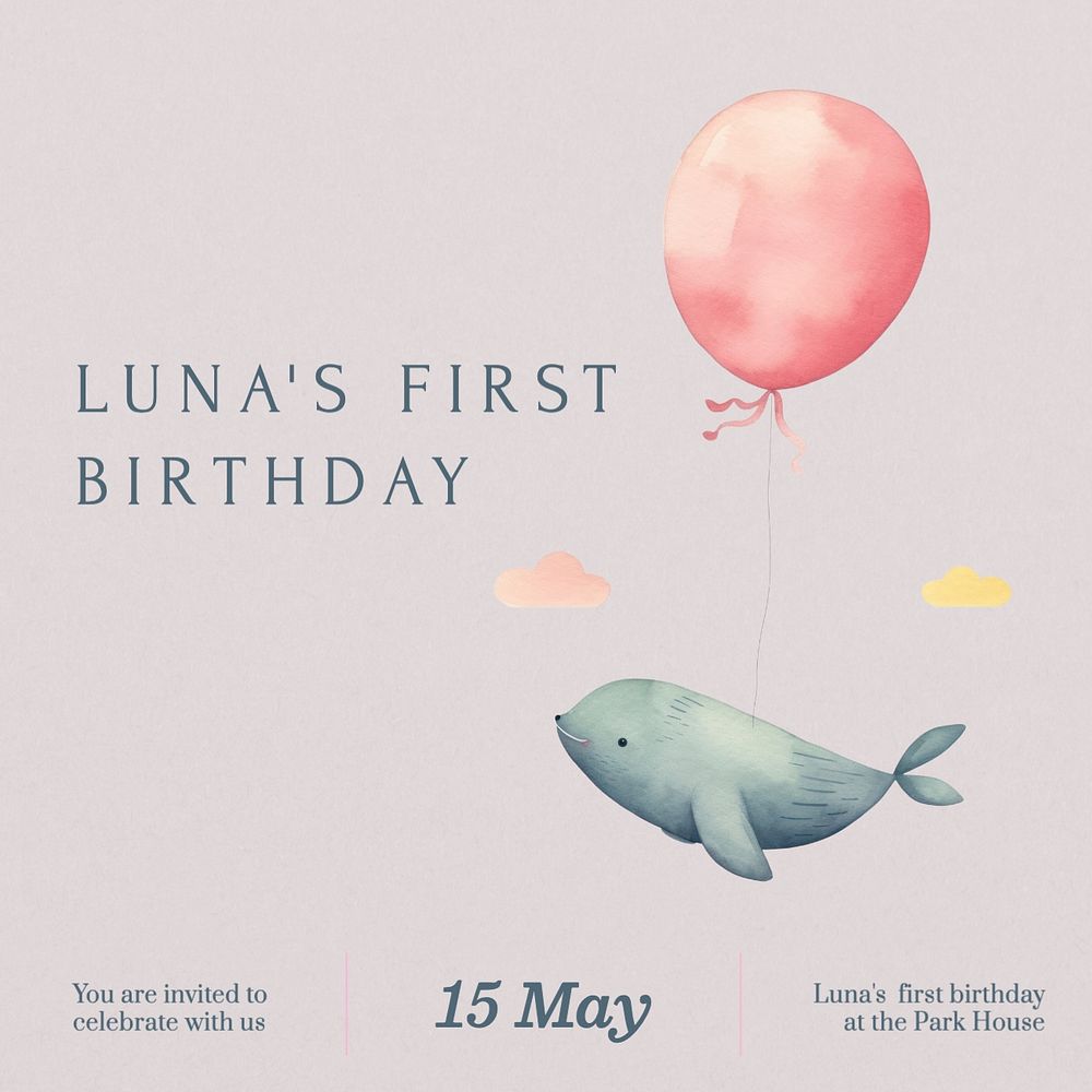 First birthday Instagram post template, editable text