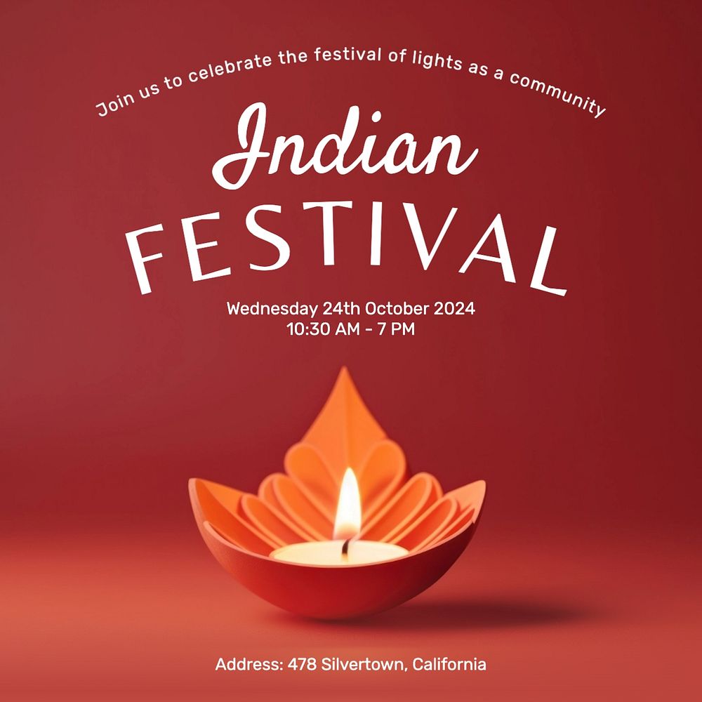 Diwali festival Instagram post template, editable text