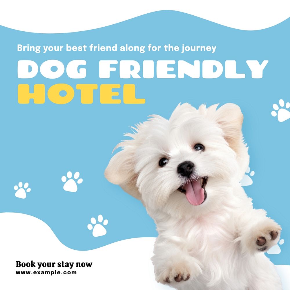 Dog friendly hotel Instagram post template, editable text