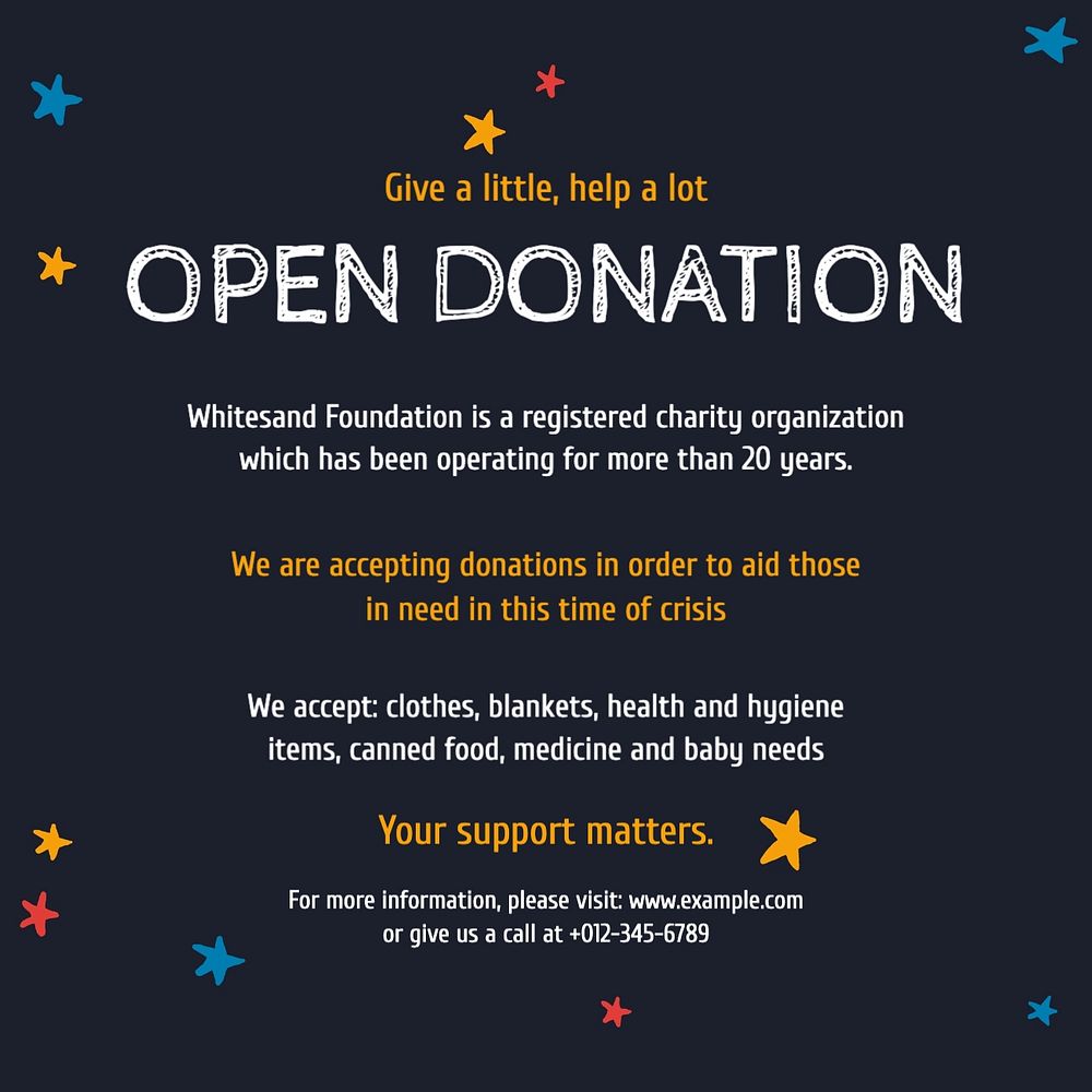 Open donation Instagram post template, editable text