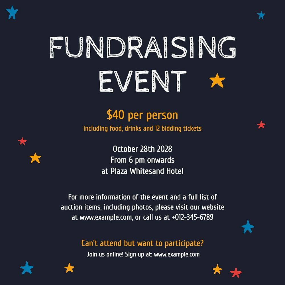 Fundraising event Instagram post template, editable text