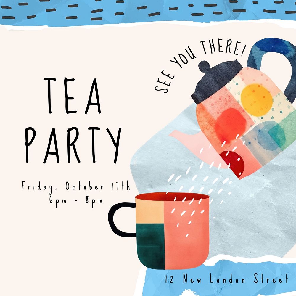 Tea party invitation Instagram post template