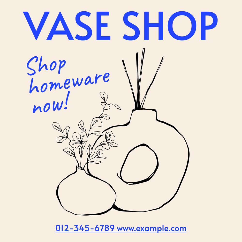 Vase & homeware Instagram post template, editable text