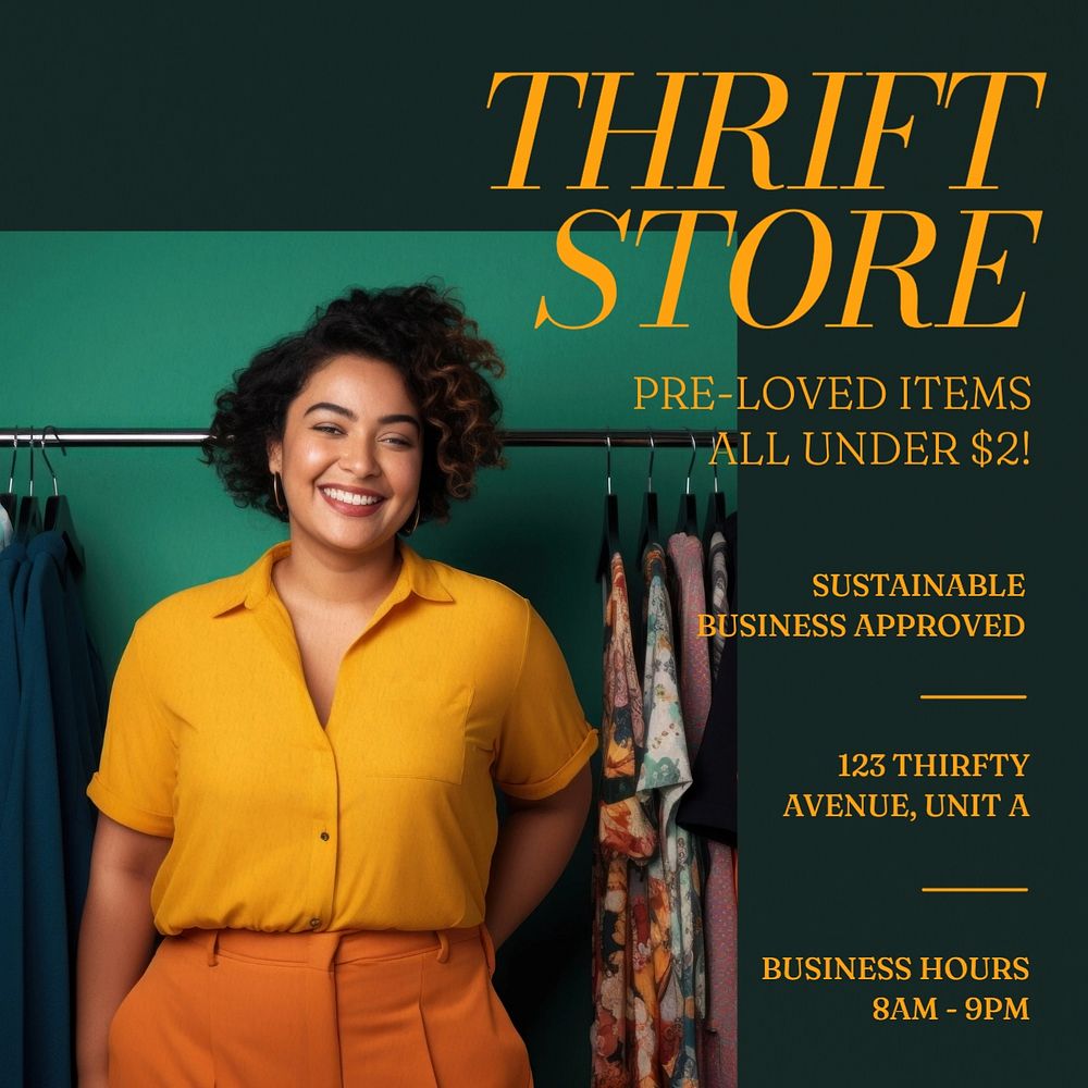 Thrift store ad Instagram post template, editable text