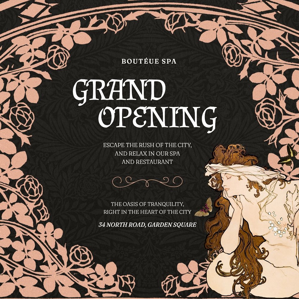 Grand opening Instagram post template, editable text