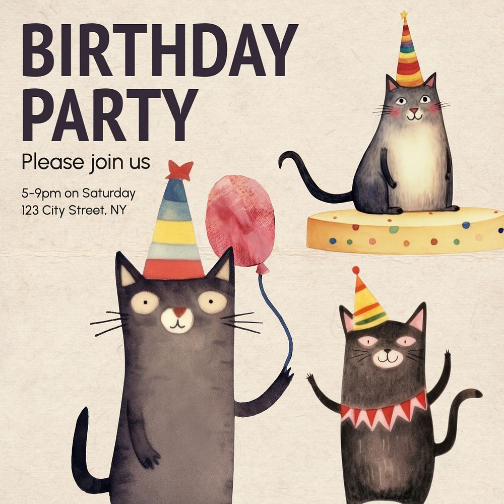 Birthday party Instagram post template, editable text