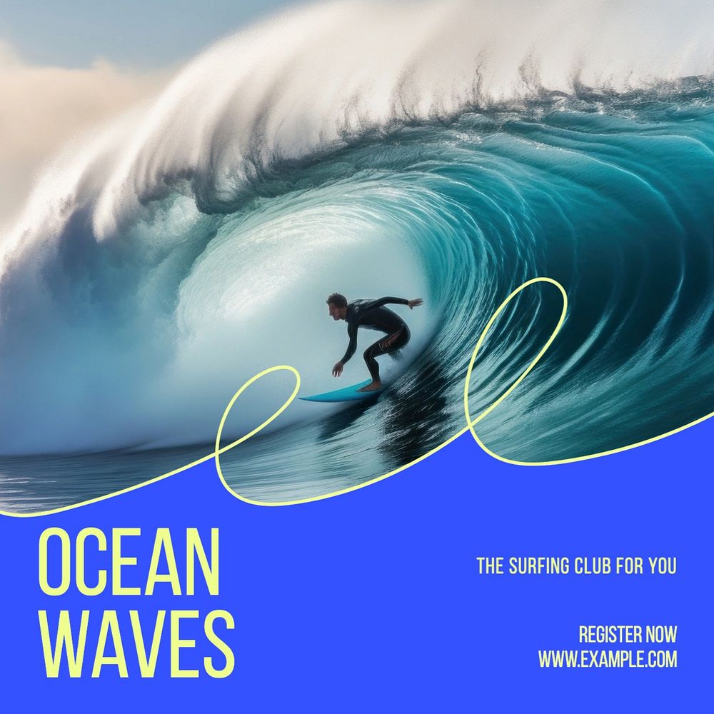 Ocean waves Instagram post template, editable text