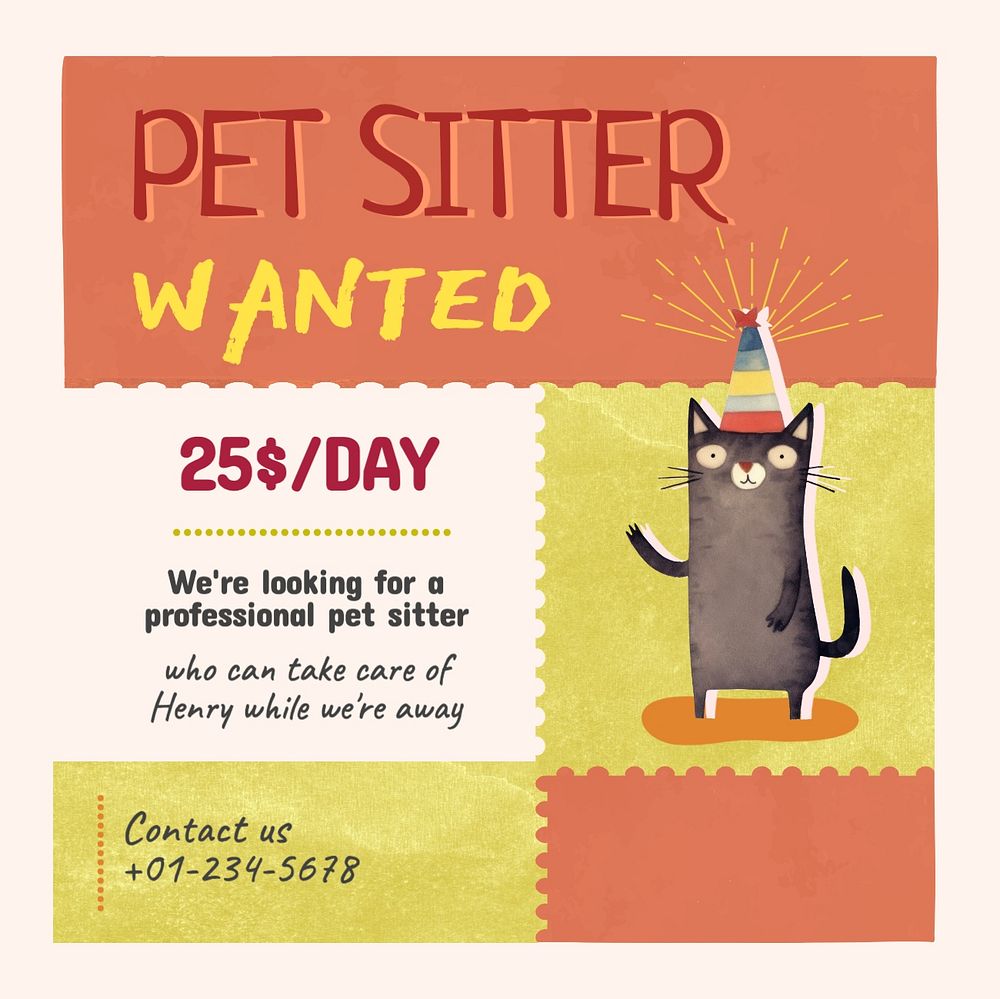 Pet sitter wanted Instagram post template