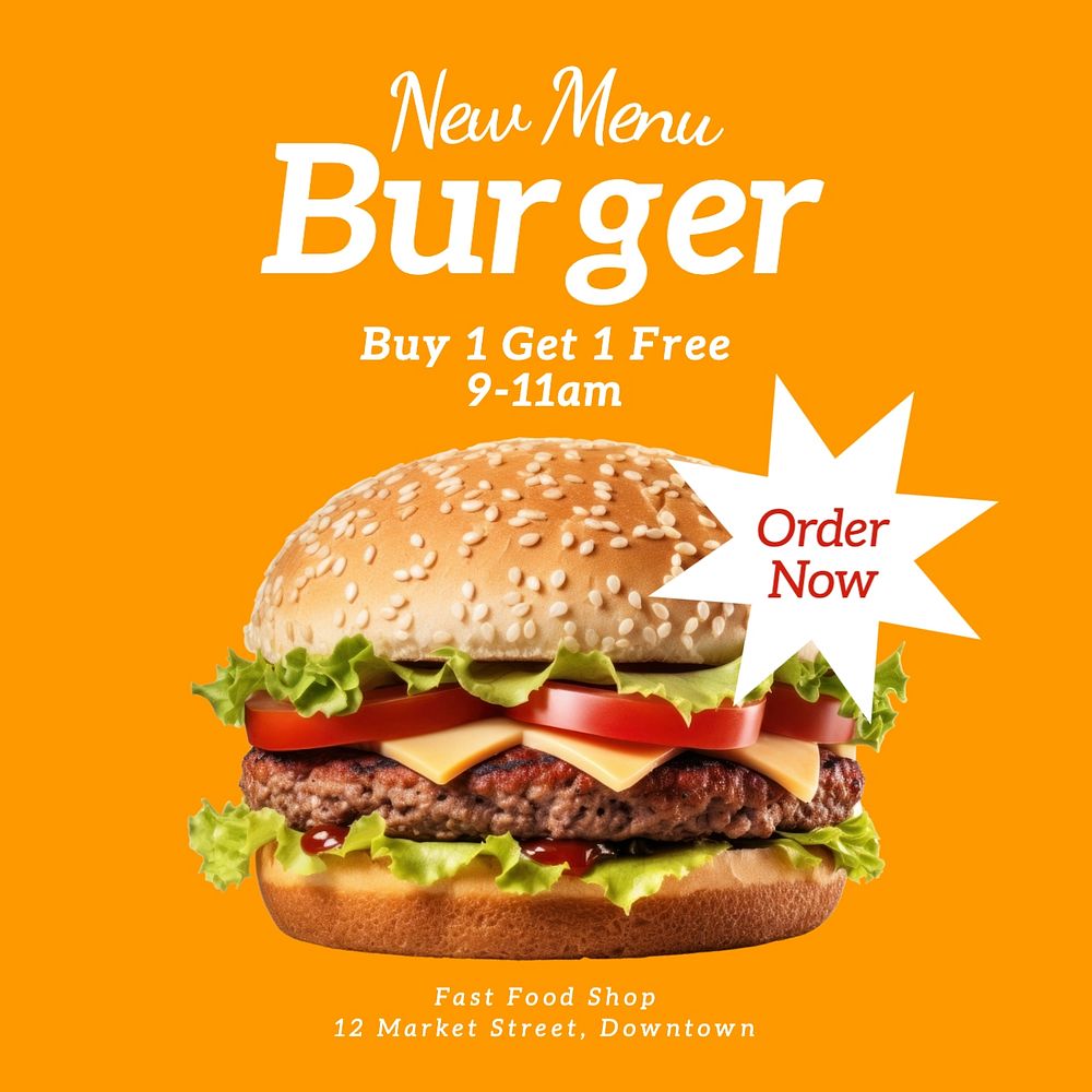 New menu, burger Instagram post template