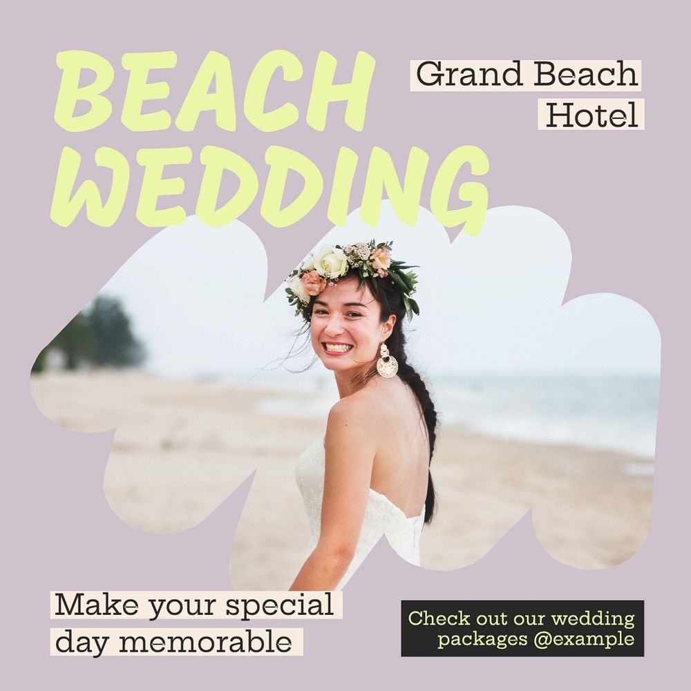 Beach wedding Instagram post template